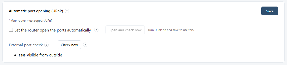 Settings — a result of “External port check”